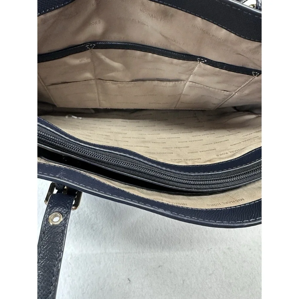 Michael Kors Navy Saffiano Leather Tote Bag Gold Hardware Structured Shoulder
